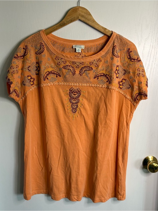 Sundance Tops - Sundance Sz M Paisley Embroidered Cotton Knit T-Shirt Short Sleeve Boho Festival
